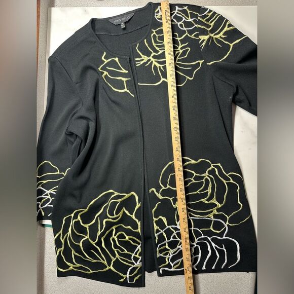 Ming Wang Black & Gold Floral Embroidered Jacket, Women's Size M, 3/4 Sleeves - Picture 11 of 13